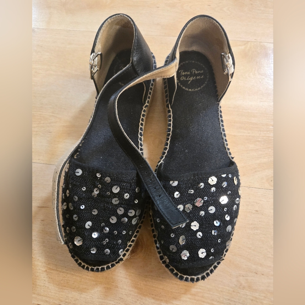 Black Sequin Spanish Espadrille Sandals